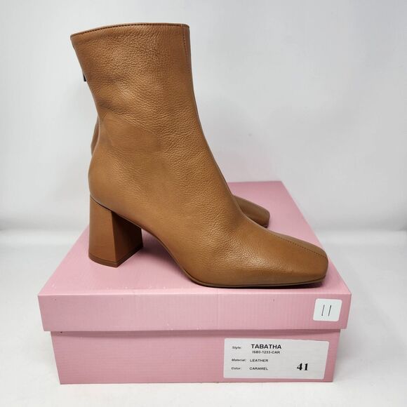 New Intentionally Blank Women Tabatha Mid Boots Caramel Leather Square Toe Sz 11 - Picture 2 of 4